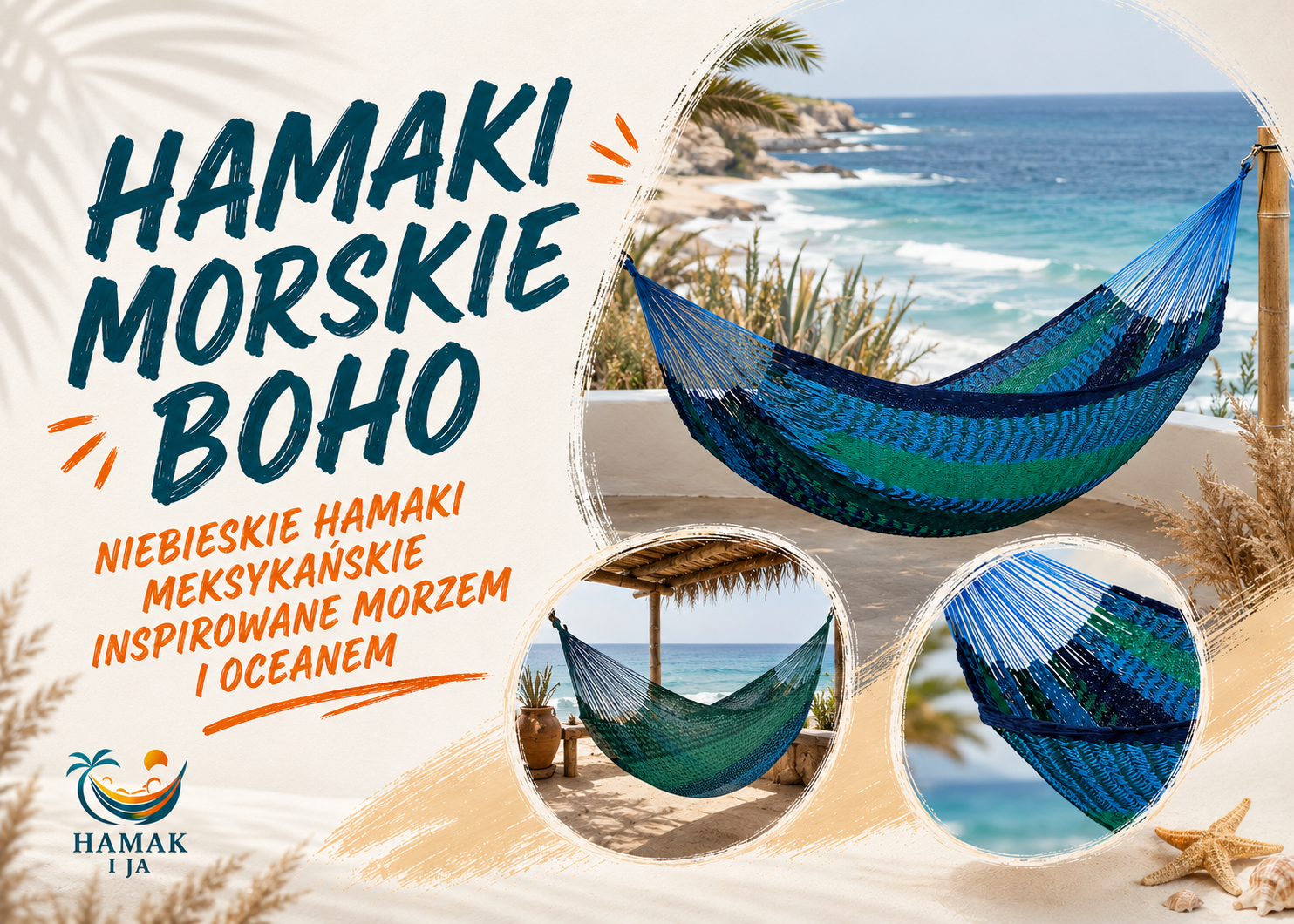 Hamaki morskie boho - niebieskie hamaki meksykańskie inspirowane morzem i oceanem