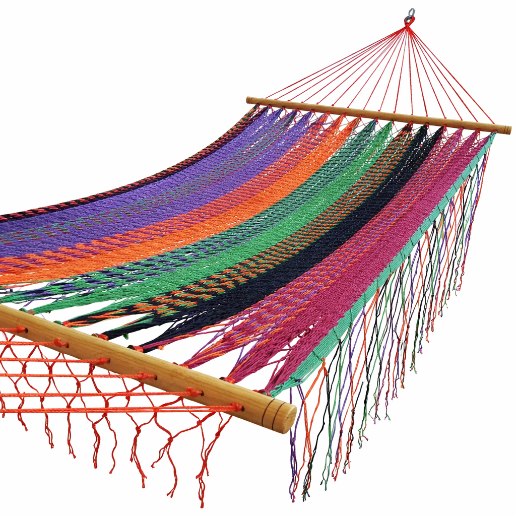 Meksykański Hamak z Drążkiem Descanso L - pleciony, bawełna / nylon