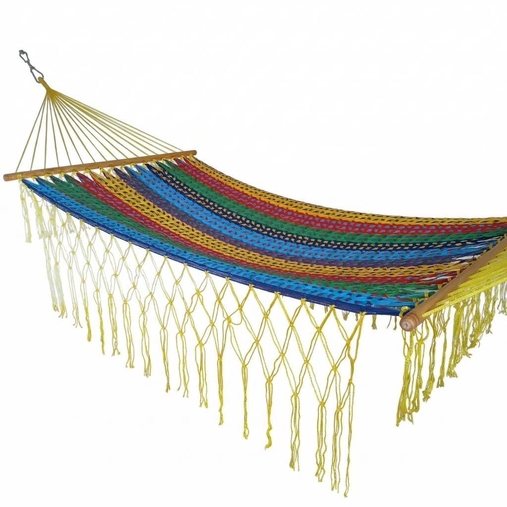 Meksykański Hamak z Drążkiem Descanso L - pleciony, bawełna / nylon