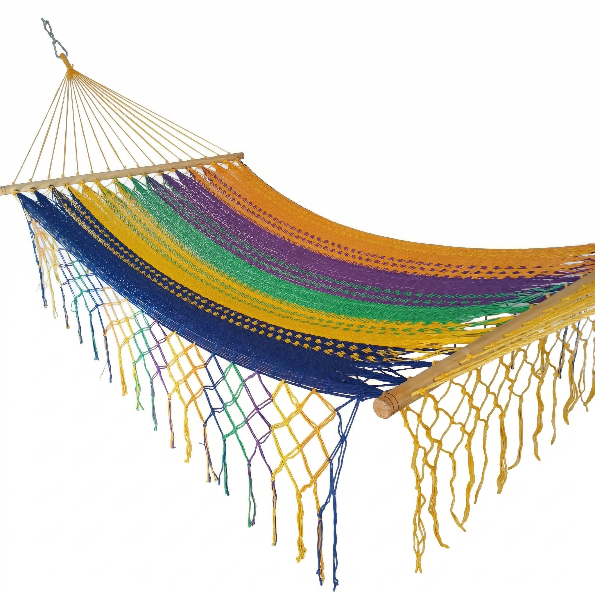 Meksykański Hamak z Drążkiem Descanso L - pleciony, bawełna / nylon