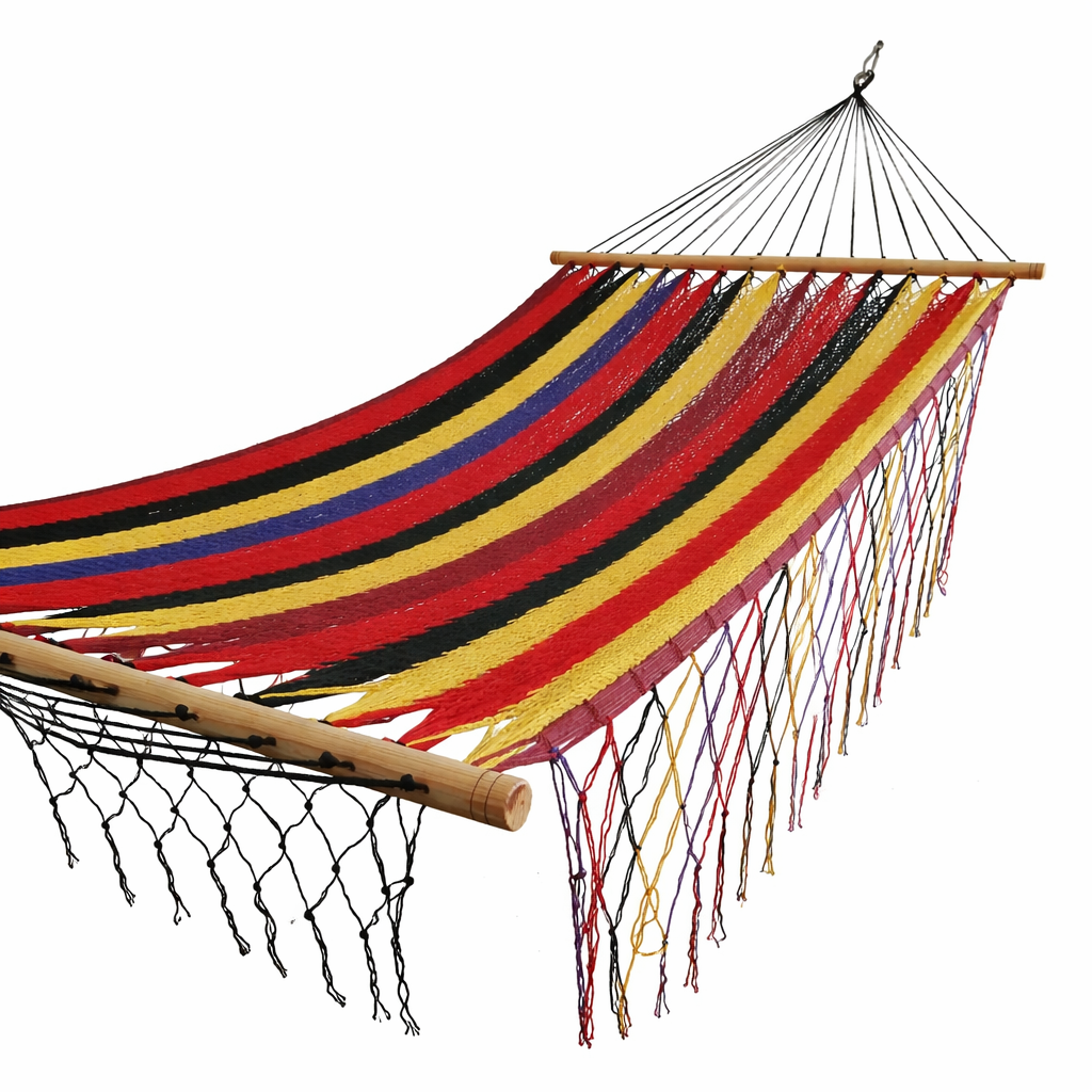 Meksykański Hamak z Drążkiem Descanso L - pleciony, bawełna / nylon