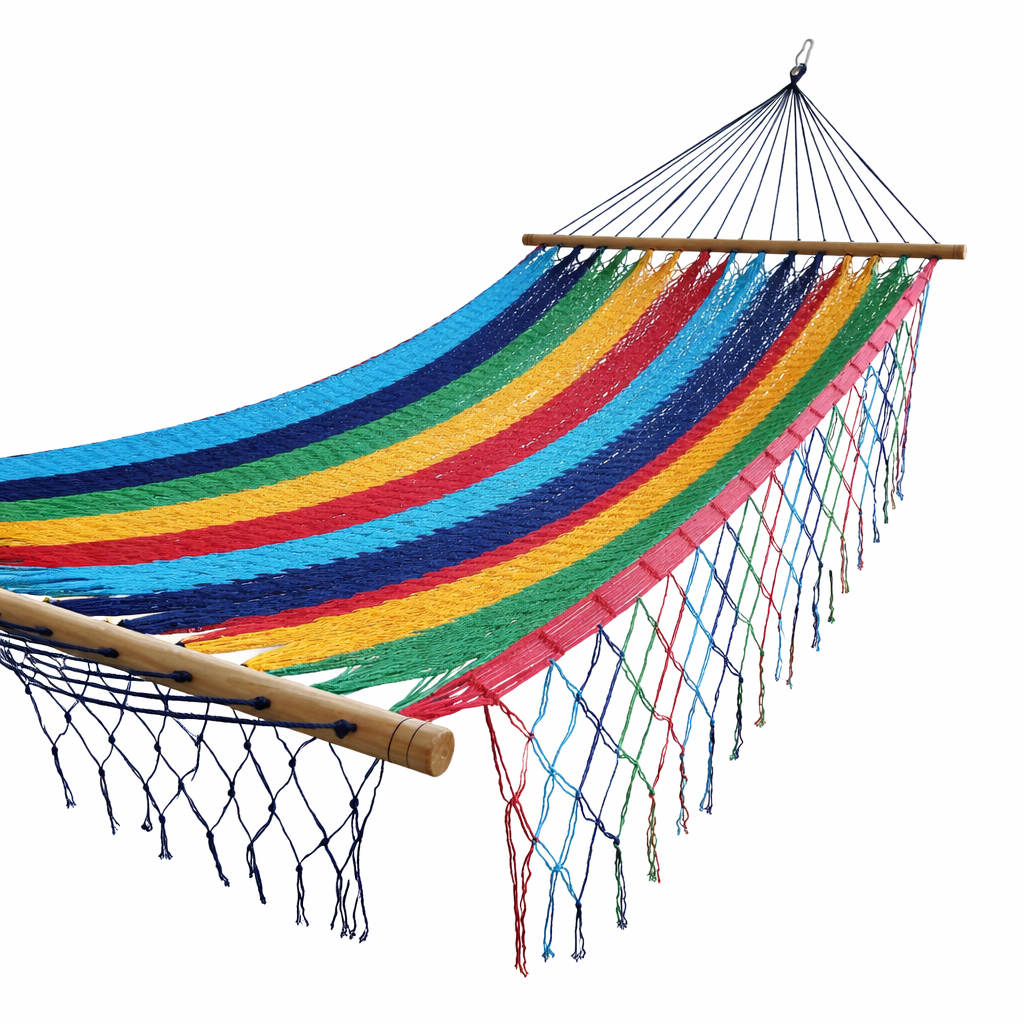 Meksykański Hamak z Drążkiem Descanso L - pleciony, bawełna / nylon