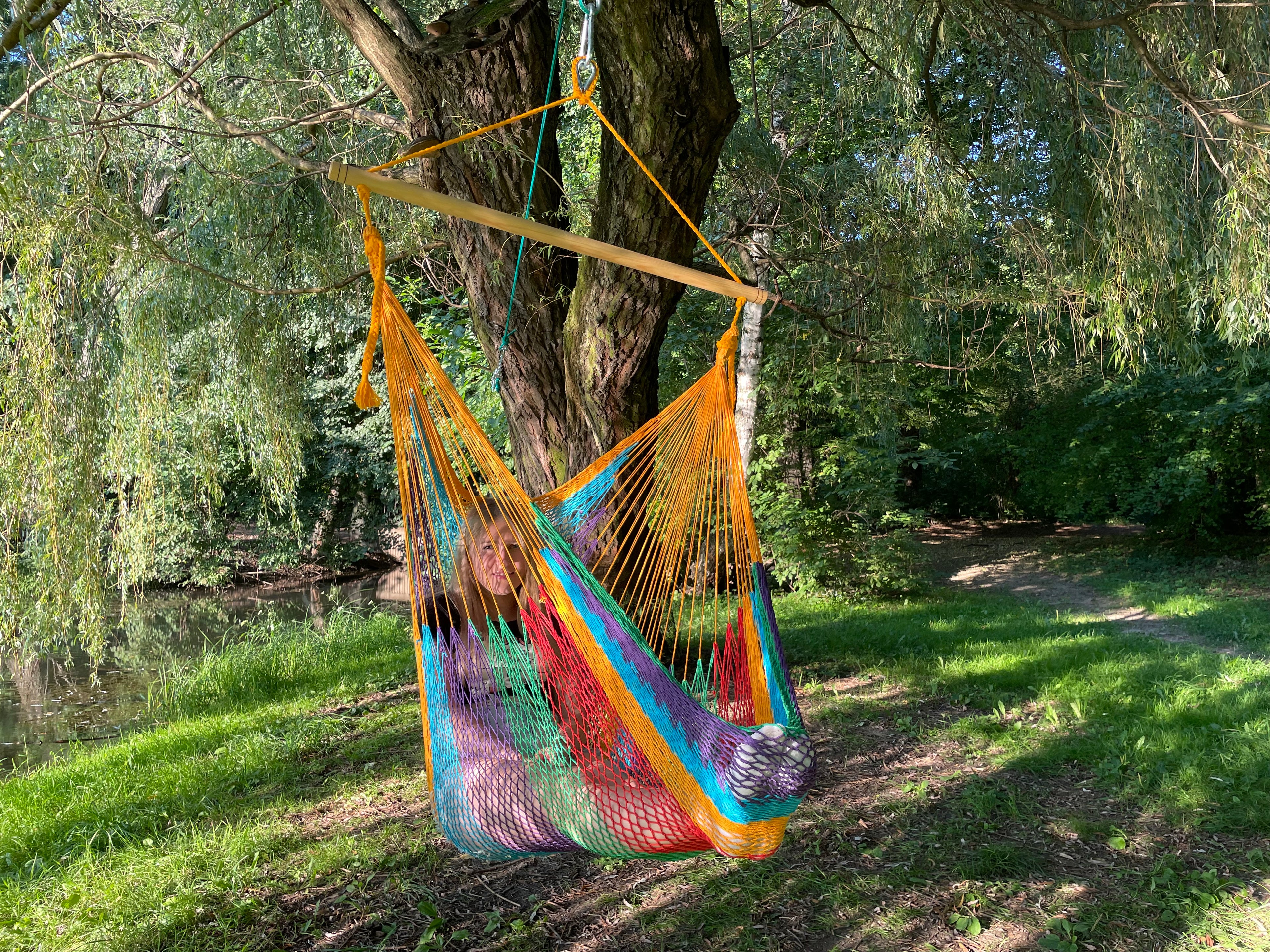 Meksykański Fotel Hamakowy Indio L - pleciony, bawełna / nylon
