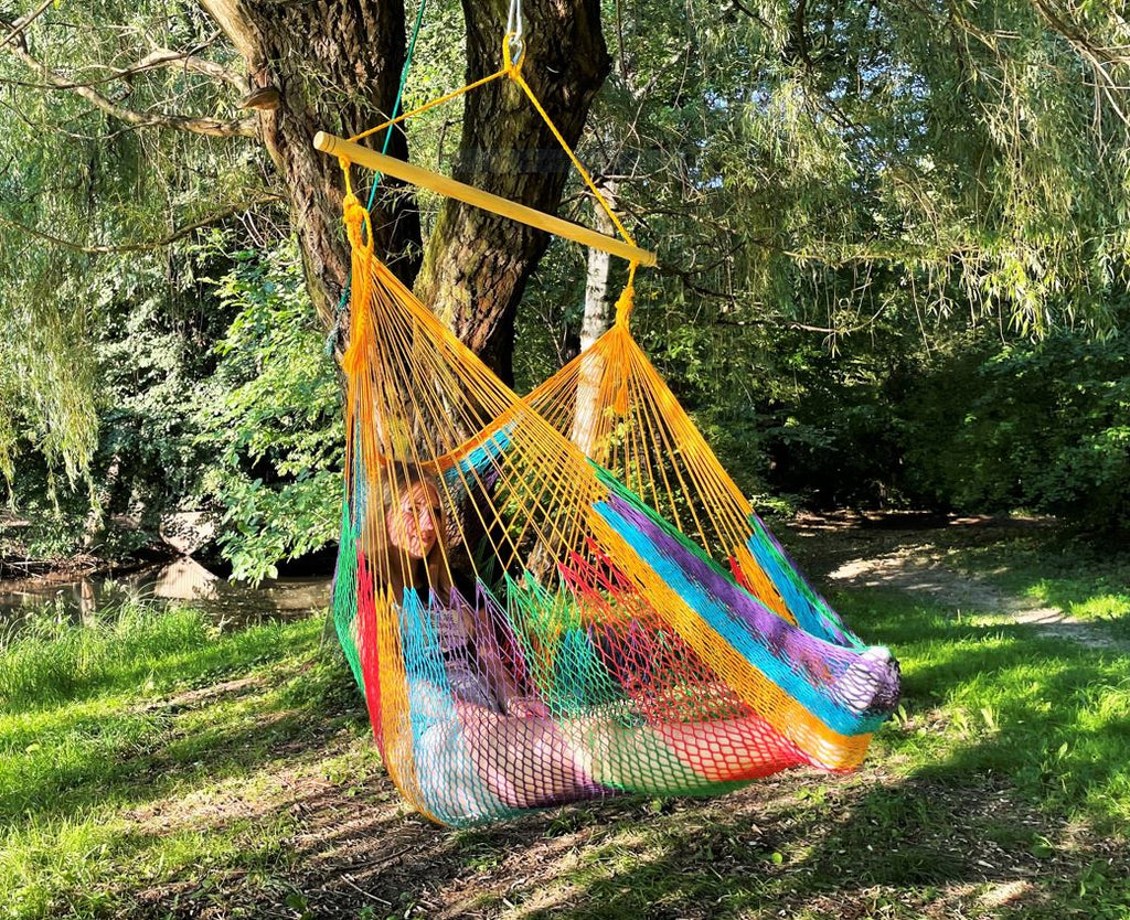 Meksykański Fotel Hamakowy Indio L - pleciony, bawełna / nylon