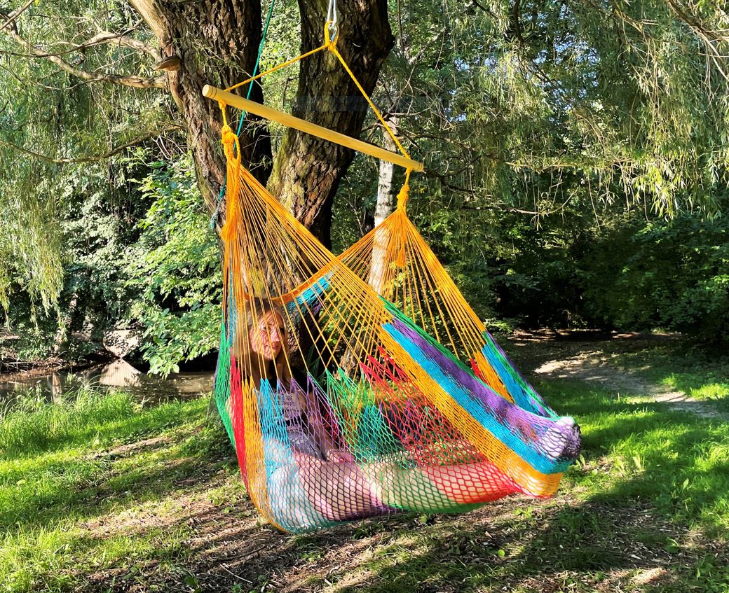 Meksykański Fotel Hamakowy Indio L - pleciony, bawełna / nylon